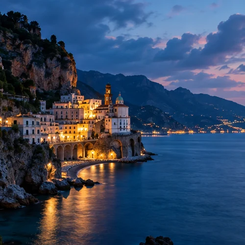 Deep blue coastal evening